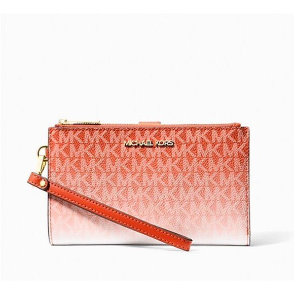 New Michael Kors Jet Set Travel Double Zip Wristlet Wallet Red Clay - Picture 1 of 3